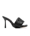 Bottega Veneta Green Intrecciato Lido Heeled Sandals In Black