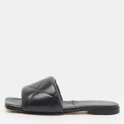 Pre-owned Bottega Veneta Lido Size 37 Black Leather Flat Slides