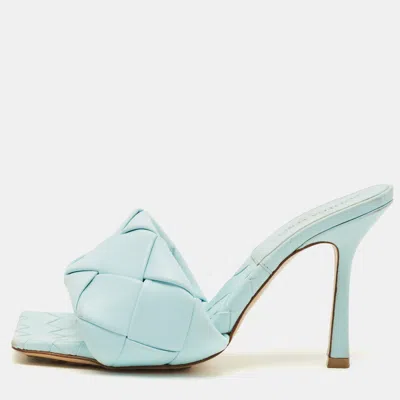 Pre-owned Bottega Veneta Lido Size 37.5 Blue Leather Slide Sandals