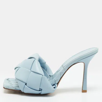 Pre-owned Bottega Veneta Lido Size 38 Blue Leather Slide Sandals