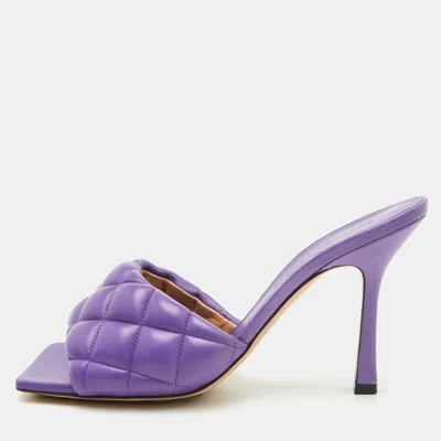 Pre-owned Bottega Veneta Lido Size 38 Purple Padded Leather Slide Sandals