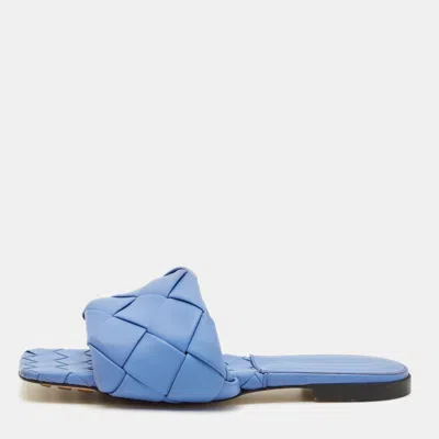 Pre-owned Bottega Veneta Lido Size 39 Blue Intrecciato Leather Flat Slide