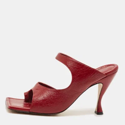 Pre-owned Bottega Veneta Lido Size 40 Burgundy Leather Square Toe Slide Sandals