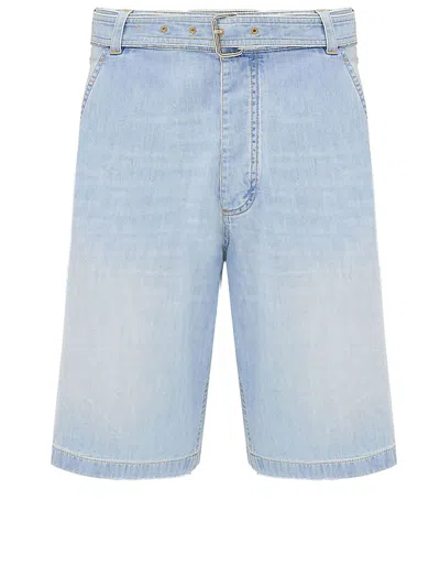 Bottega Veneta Light Bleach Denim Shorts With Belt For Men In Light Blue