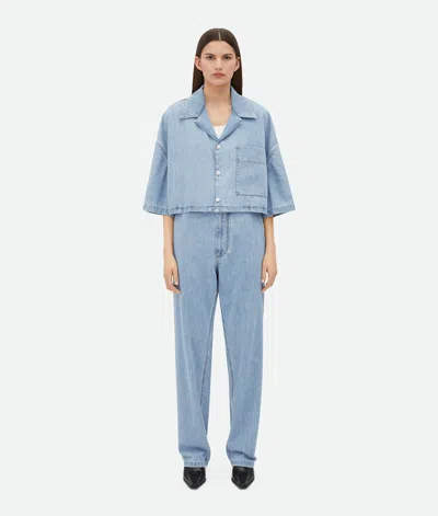 Bottega Veneta Light Bleached Denim Cropped Shirt In Blue