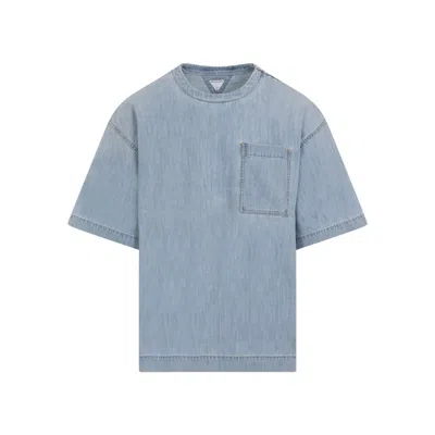 Bottega Veneta Light Blue Beached Denim T-shirt In Grey