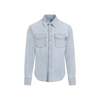 BOTTEGA VENETA BOTTEGA VENETA LIGHT BLUE BLEATCH COTTON SHIRT