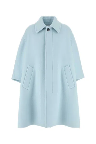 Bottega Veneta Cashmere Coat Front Pockets Wide Sleeves In Blue