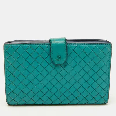 Pre-owned Bottega Veneta Light Blue Intrecciato Leather Compact Wallet
