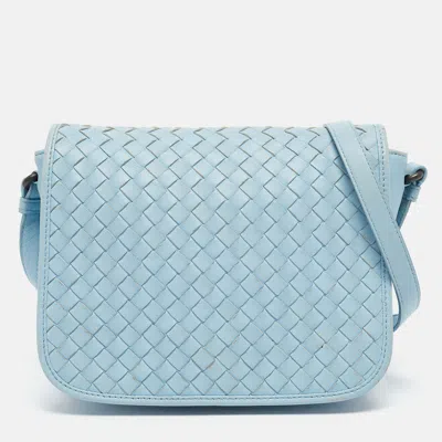 Pre-owned Bottega Veneta Light Blue Intrecciato Leather Flap Crossbody Bag