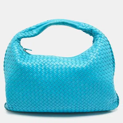 Pre-owned Bottega Veneta Light Blue Intrecciato Leather Large Veneta Hobo