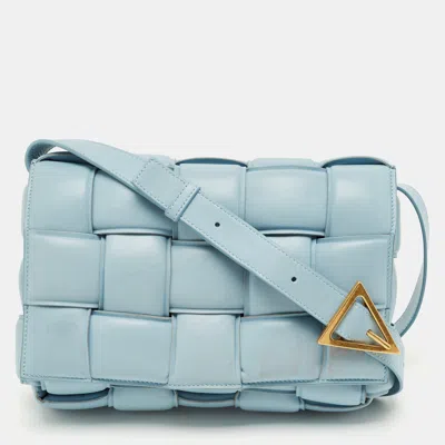 Pre-owned Bottega Veneta Light Blue Leather Cassette Padded Shoulder Bag