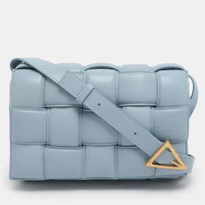 Pre-owned Bottega Veneta Light Blue Leather Cassette Padded Shoulder Bag
