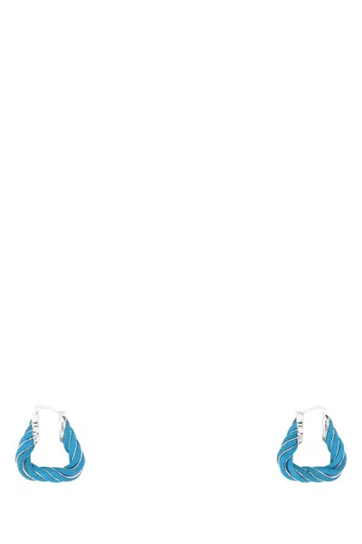 BOTTEGA VENETA BOTTEGA VENETA LIGHT-BLUE NAPPA LEATHER AND 925 SILVER TWIST TRIANGLE EARRINGS