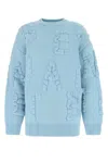 Bottega Veneta Light Blue Stretch Wool Blend Shetland Alphabet Oversize Sweater In Light Blue