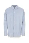 Bottega Veneta Striped Leather Shirt Cuffed Sleeves In Blue