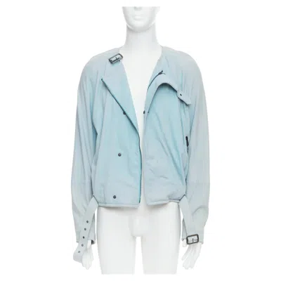 Pre-owned Bottega Veneta Light Blue Soft Leather Off Centre Biker Jacket It50 L