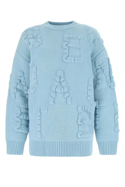 Bottega Veneta Light Blue Stretch Wool Blend Shetland Alphabet Oversize Sweater In Multi