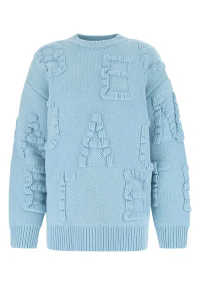 BOTTEGA VENETA LIGHT BLUE STRETCH WOOL BLEND SHETLAND ALPHABET OVERSIZE SWEATER