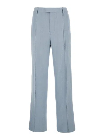 Bottega Veneta Men Light Blue Tailored Pants In Silk Blend Man