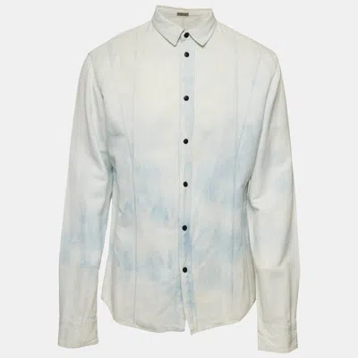 Pre-owned Bottega Veneta Light Blue Washed Effect Cotton Blend Button Front Shirt Xl