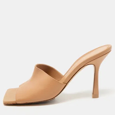 Pre-owned Bottega Veneta Light Brown Leather Stretch Slide Sandals Size 37