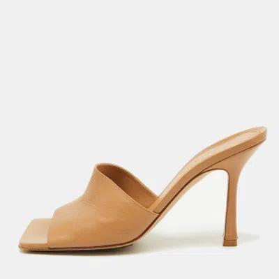 Pre-owned Bottega Veneta Light Brown Leather Stretch Slide Sandals Size 38