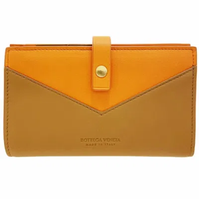 Pre-owned Bottega Veneta Light Brown Orange Leather Wallet (bi-fold) () In Light Brown, Orange