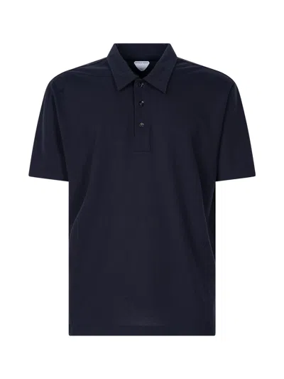 Bottega Veneta Light Cotton Piquet Polo In Blue