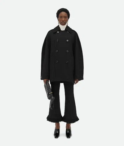 Bottega Veneta Light Cotton Tweed Cocoon Coat In Black