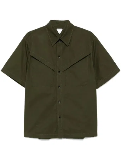 Bottega Veneta Light Cotton Twill Short Sleeved Shirt Clothing In Green