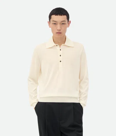 Bottega Veneta Light Fine Cashmere Polo Jumper In Talc