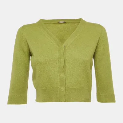 Pre-owned Bottega Veneta Light Green Cashmere Cropped Cardigan S