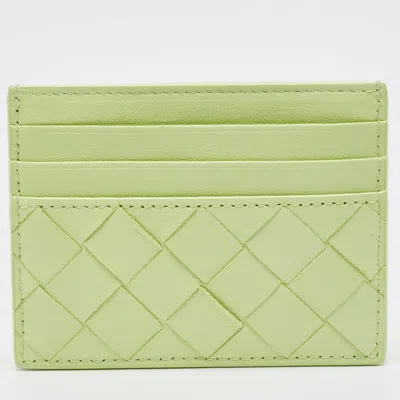 Pre-owned Bottega Veneta Light Green Intrecciato Leather Card Holder