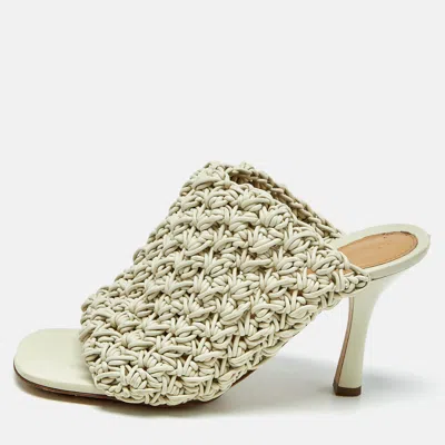 Pre-owned Bottega Veneta Light Grey Leather The Board Heel Mules Size 38.5