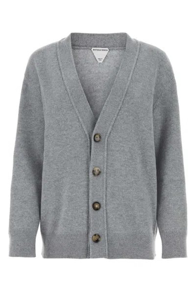 BOTTEGA VENETA LIGHT GREY V NECK SWEATER