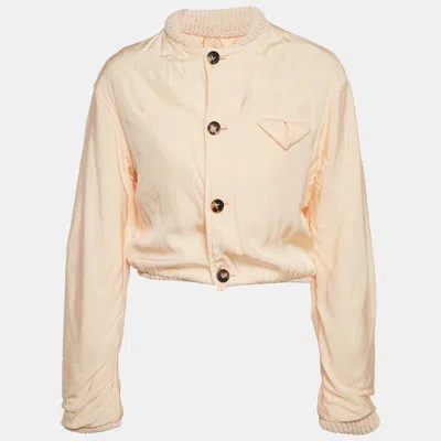 Pre-owned Bottega Veneta Light Orange Synthetic Bomber Jacket S