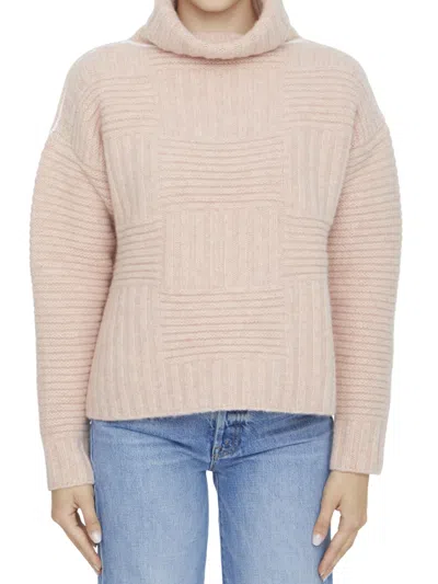 Bottega Veneta Light Pink Textured Turtle Neck Sweater In Neutral