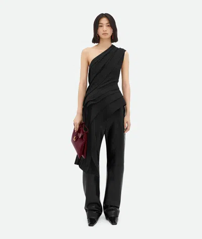 Bottega Veneta Womens Black One-shoulder Asymmetrical Ruched Stretch-woven Top
