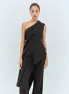 Bottega Veneta Womens Black One-shoulder Asymmetrical Ruched Stretch-woven Top In Black