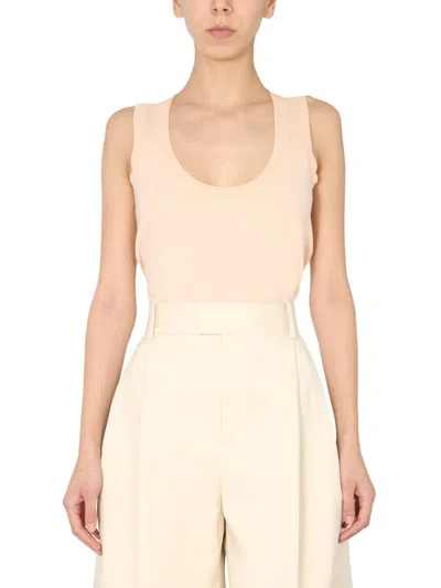 Bottega Veneta Sleeveless Round Neck Light Sweater In Neutral