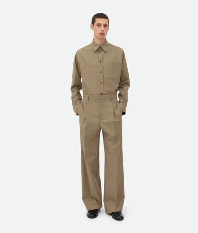 Bottega Veneta Light Tailored Wool Wide Leg Trousers In Sage/camel Melange