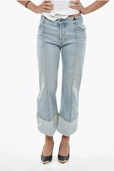 Bottega Veneta Light Washed Cropped Fit Denims With Cuffs In Blue
