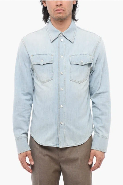 Bottega Veneta Light Washed Denim Shirt With Snap Buttons In Blue