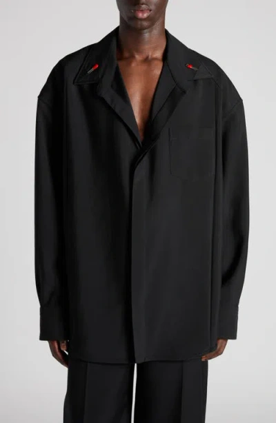 BOTTEGA VENETA BOTTEGA VENETA LIGHT WOOL BUTTON-UP SHIRT WITH ENAMELED MATCHSTICKS