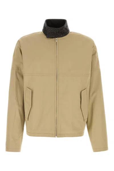 Bottega Veneta Lightweight Cotton Jacket With Braided Leather Details In Gold