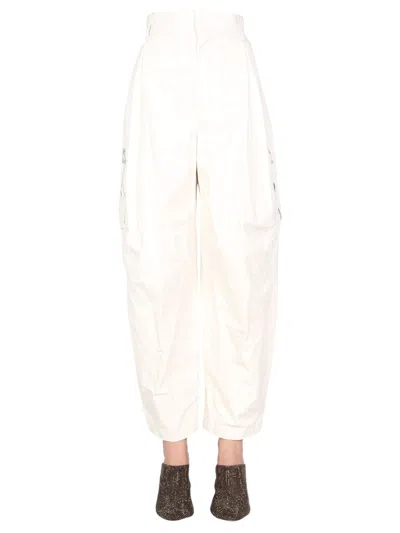 Bottega Veneta Lightweight Leather Cargo Pants In White