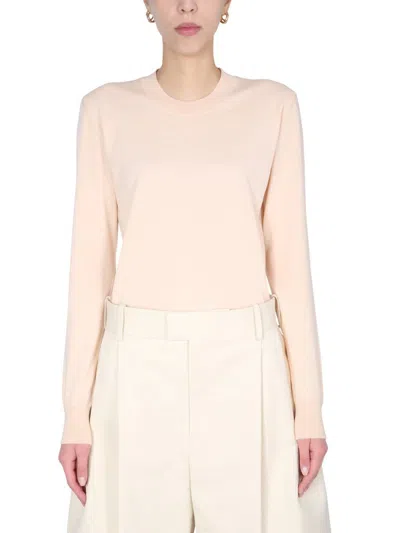 Bottega Veneta Lightweight Long Sleeved Crew Neck Sweater For Women In Pink