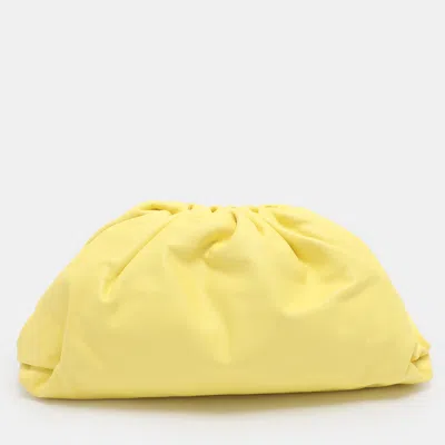 Pre-owned Bottega Veneta Lime Leather Large The Pouch Clutch In Yellow