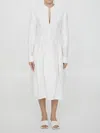 Bottega Veneta Linen And Viscose Dress With Buttoned Sleeves In White
